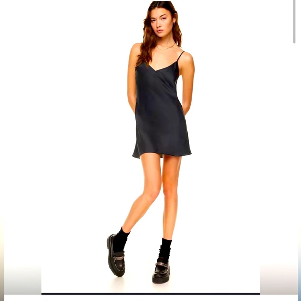 Aritzia Black Satin Slip Mini Dress